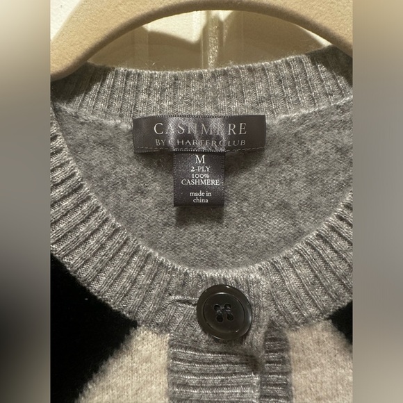 Charter Club Cashmere 100% 2-ply Luxurious Cardigan Argyle Print,size M - Picture 6 of 7